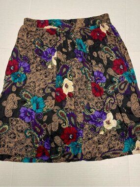 Vintage Modiano Women’s Floral Paisley Black Skirt Boho Rayon Sz 18 Made in USA